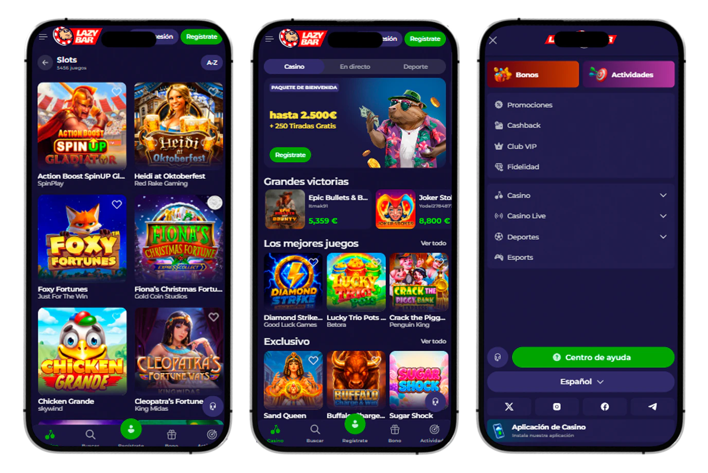Acceso móvil a Lazybar Casino desde smartphones y tablets