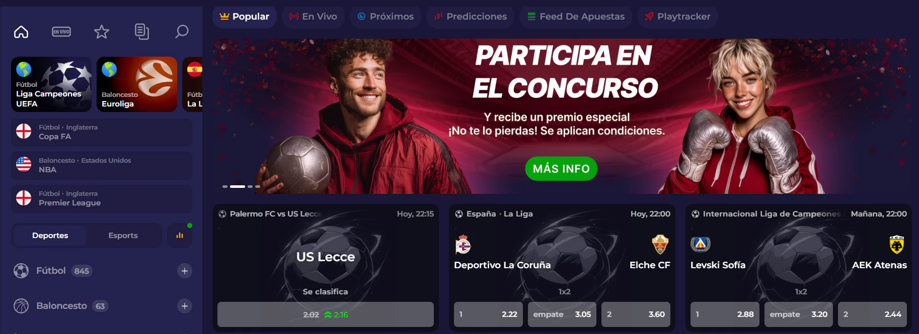 Apuestas en deportes, eSports y competiciones dentro de Lazybar Casino